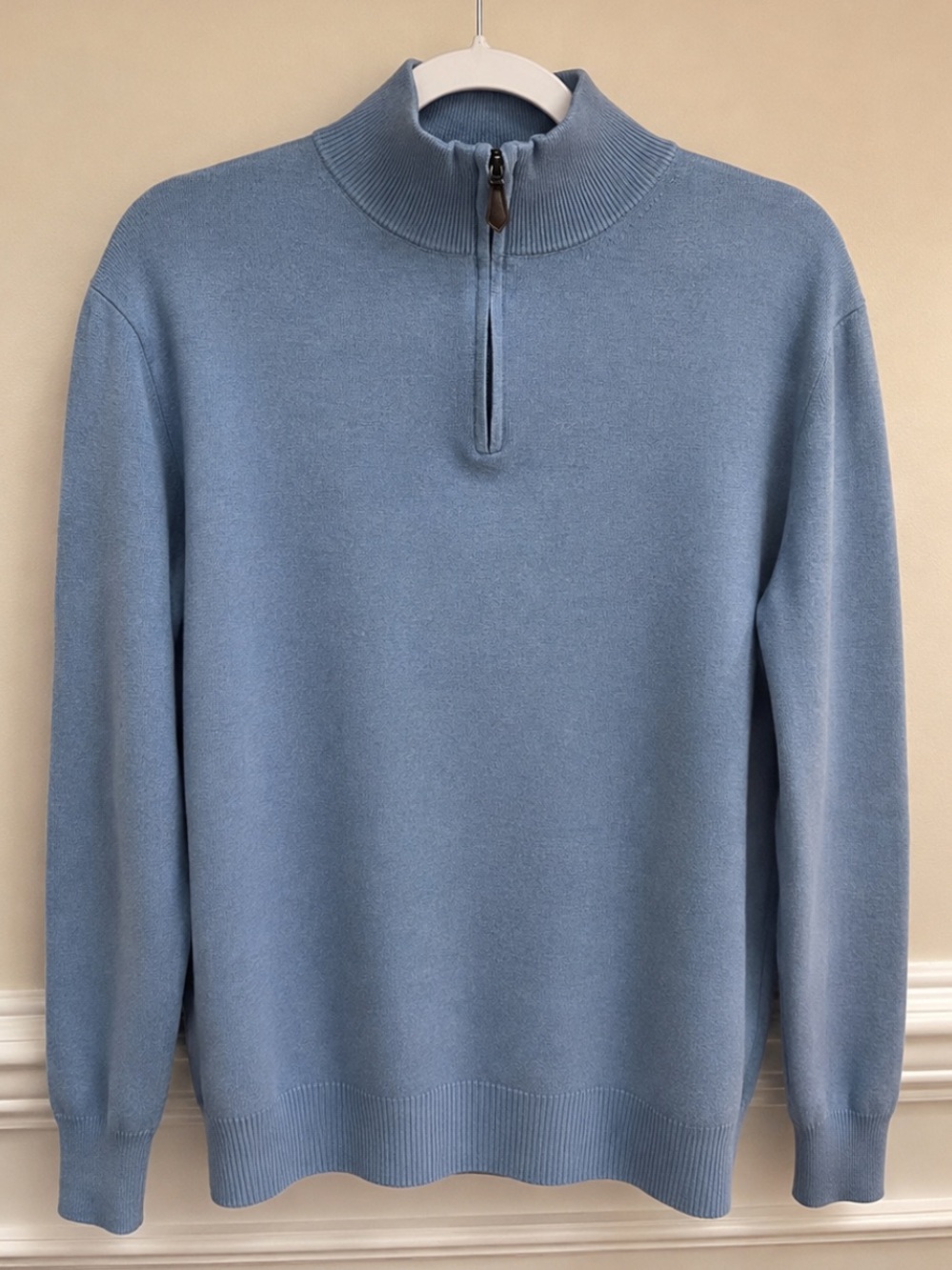 Reserved Men's Light Blue Half-Zip Mock Neck Sweater